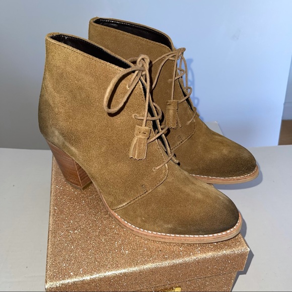 Crevo Shoes - Crevo Sumerset Tan ombré Leather Lace-Up Stacked Heel Ankle Booties memory foam